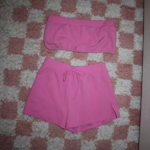 Pink Strapless Two Piece Set